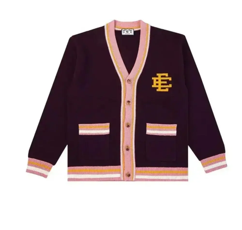 NWT Eric Emanuel EE Mens Burgundy Varsity Pocket Botton Full Sleeve Cardigan XXL